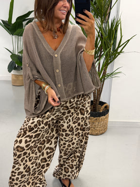 Mesh Button Cardigan - Taupe