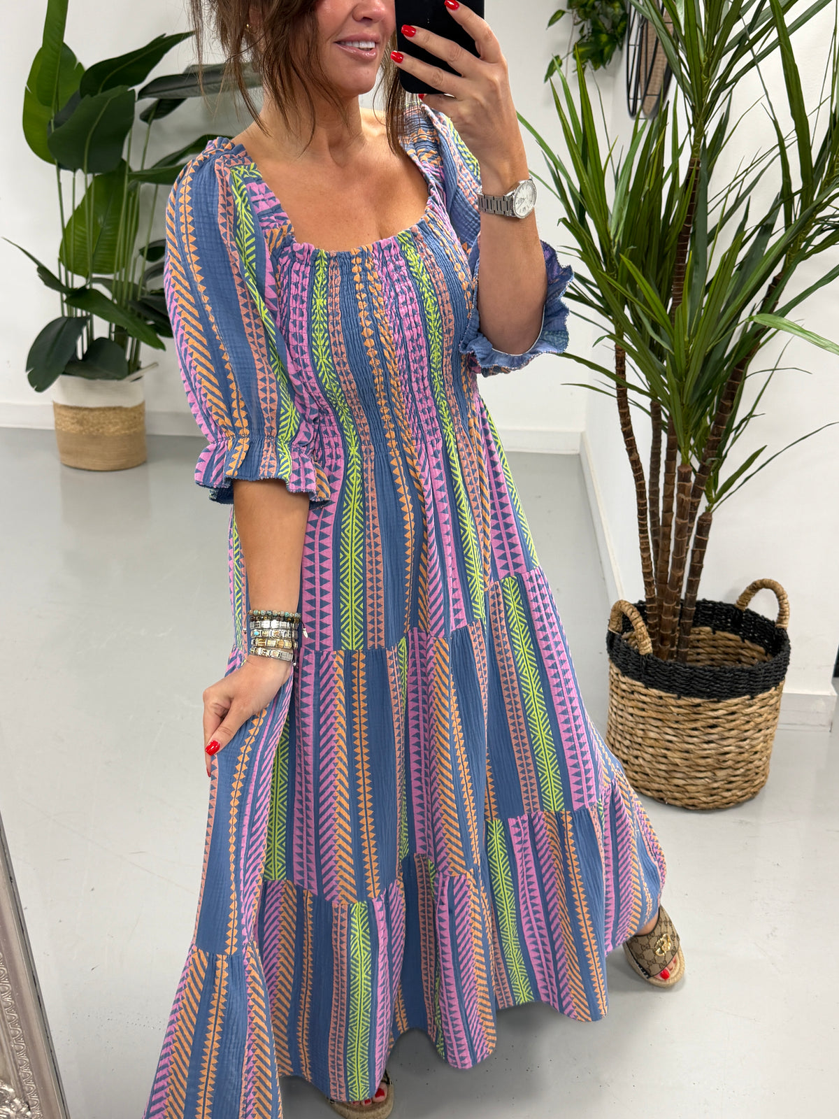 Valencia Tribal Dress - Denim Blue