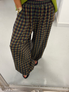 The Autumn Check Balloon Trousers - Green/Navy