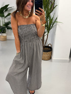Gingham Genie Bandeau Jumpsuit  -Chocolate