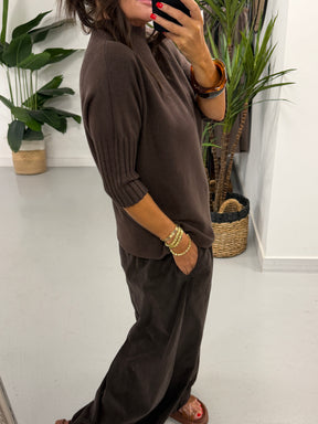 Crop Sleeve Knit - Chocolate