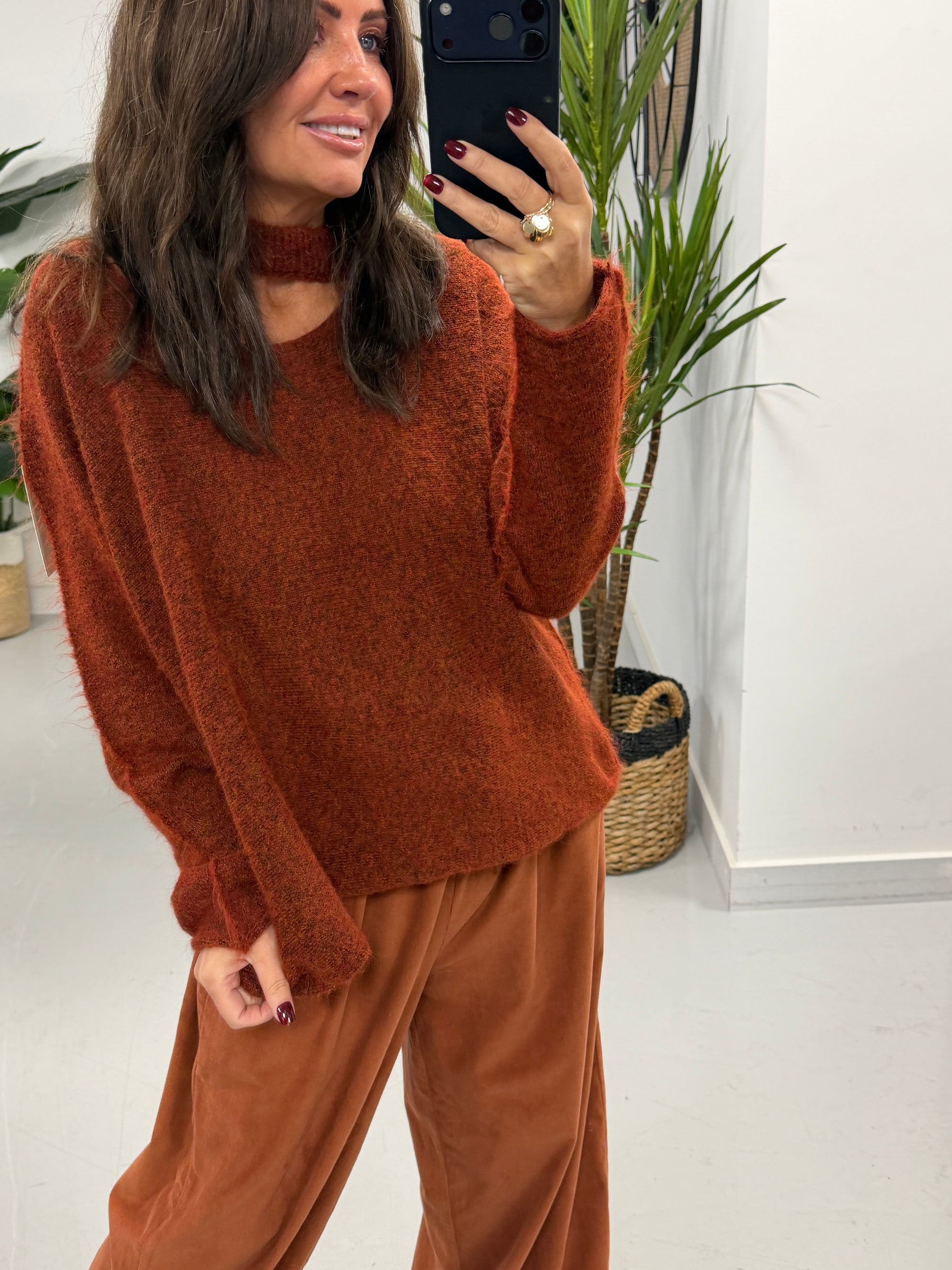 Slash Neck Knit  - Rust (Size 10-16)