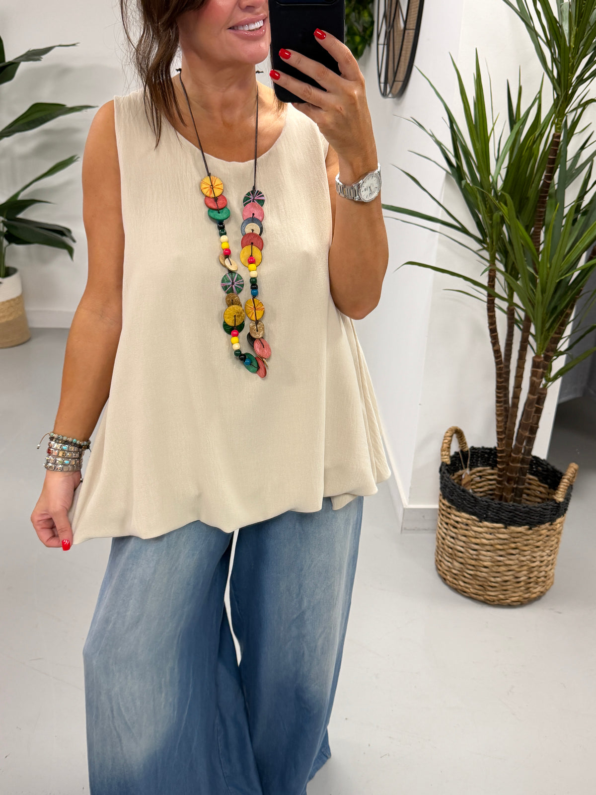 Bubble Hem Necklace Vest - Stone