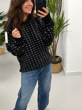 Super Soft Dogtooth Knit - Black