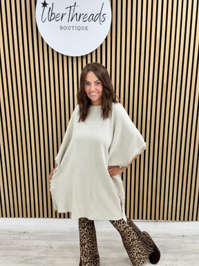 The Frayed Button Poncho - Cream