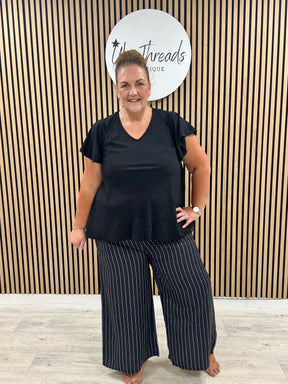 The Pinstripe Palazzo - Black/White (Plus)