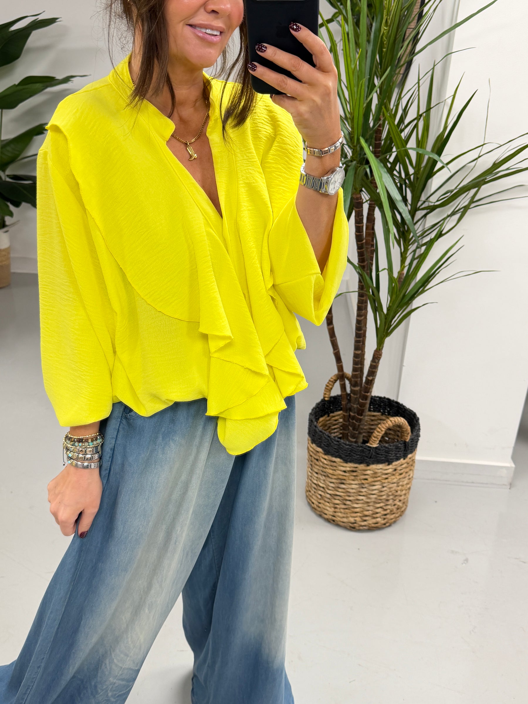 Luna Button Frill Blouse - Yellow