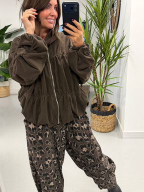 The Needlecord Ruffle Bomber - Chocolate (Size 10 - 16)