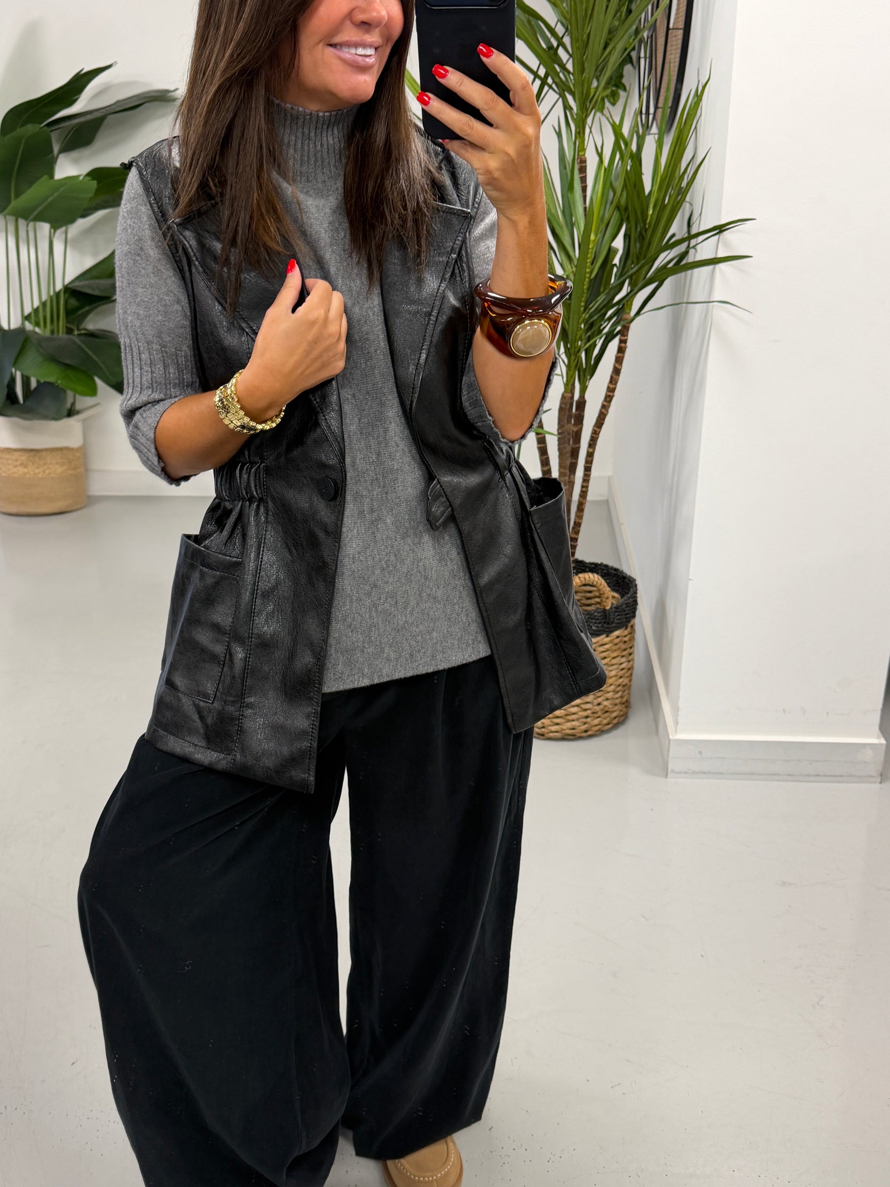 Soft Touch PU Gilet - Black