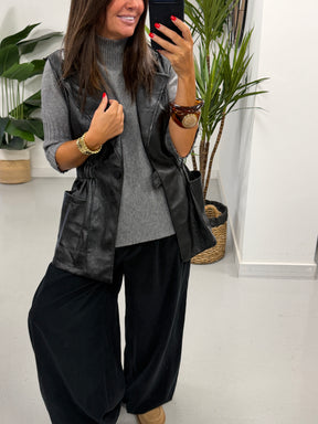 Soft Touch PU Gilet - Black