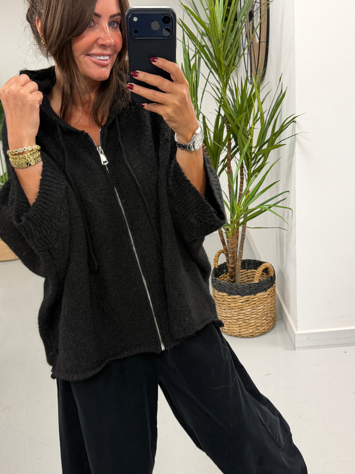Hooded Zipped Cardigan - Black (Size 10-14