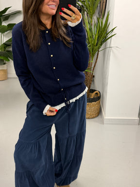Downtown Ruffle Cardigan - Navy