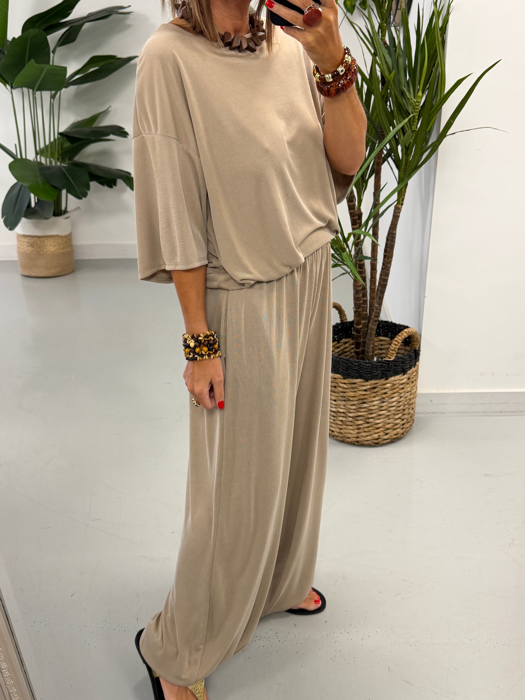 The Weekend Slouch Ribbed Co-Ord - Camel