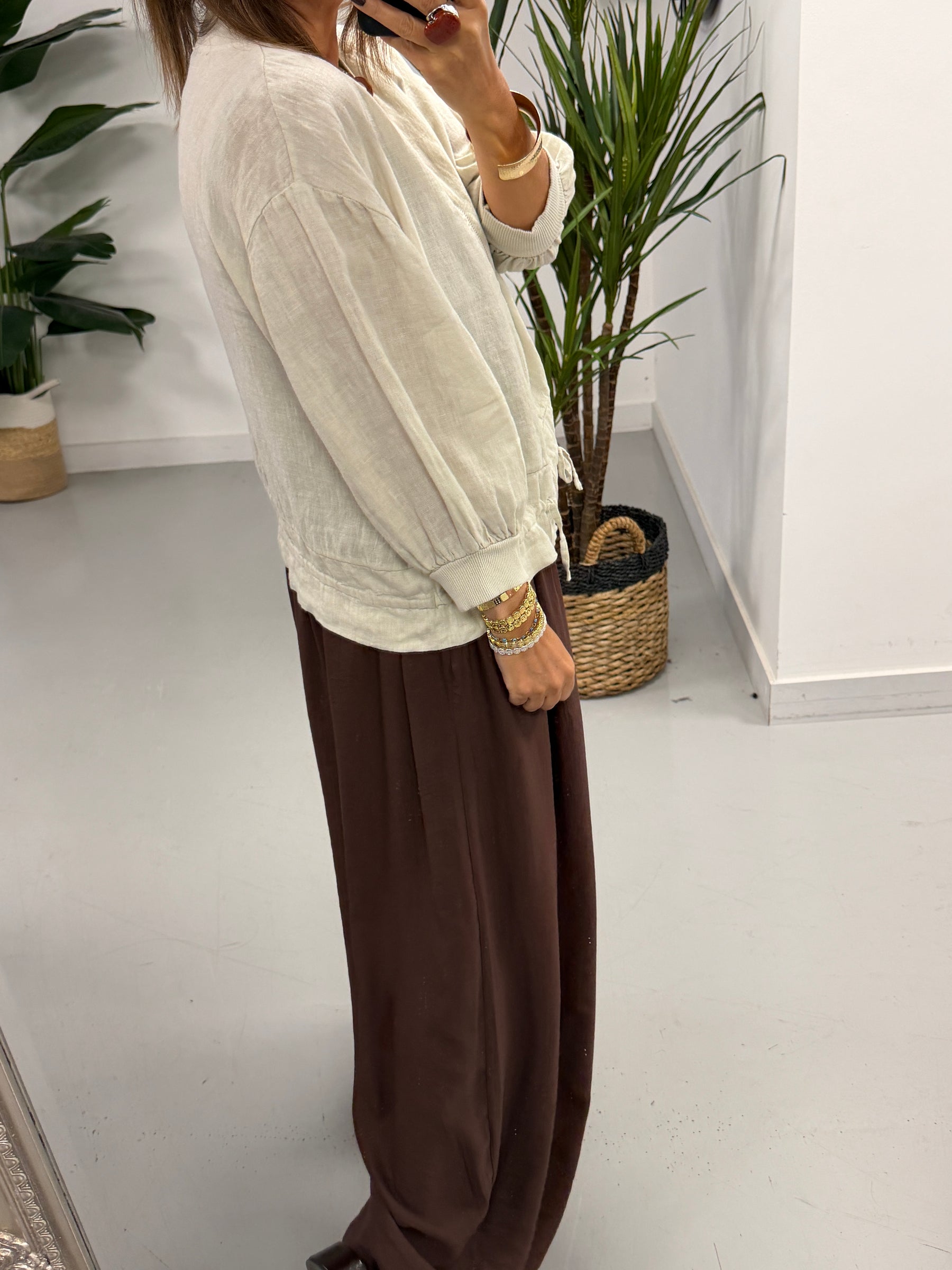 Linen Bomber Jacket - Cream