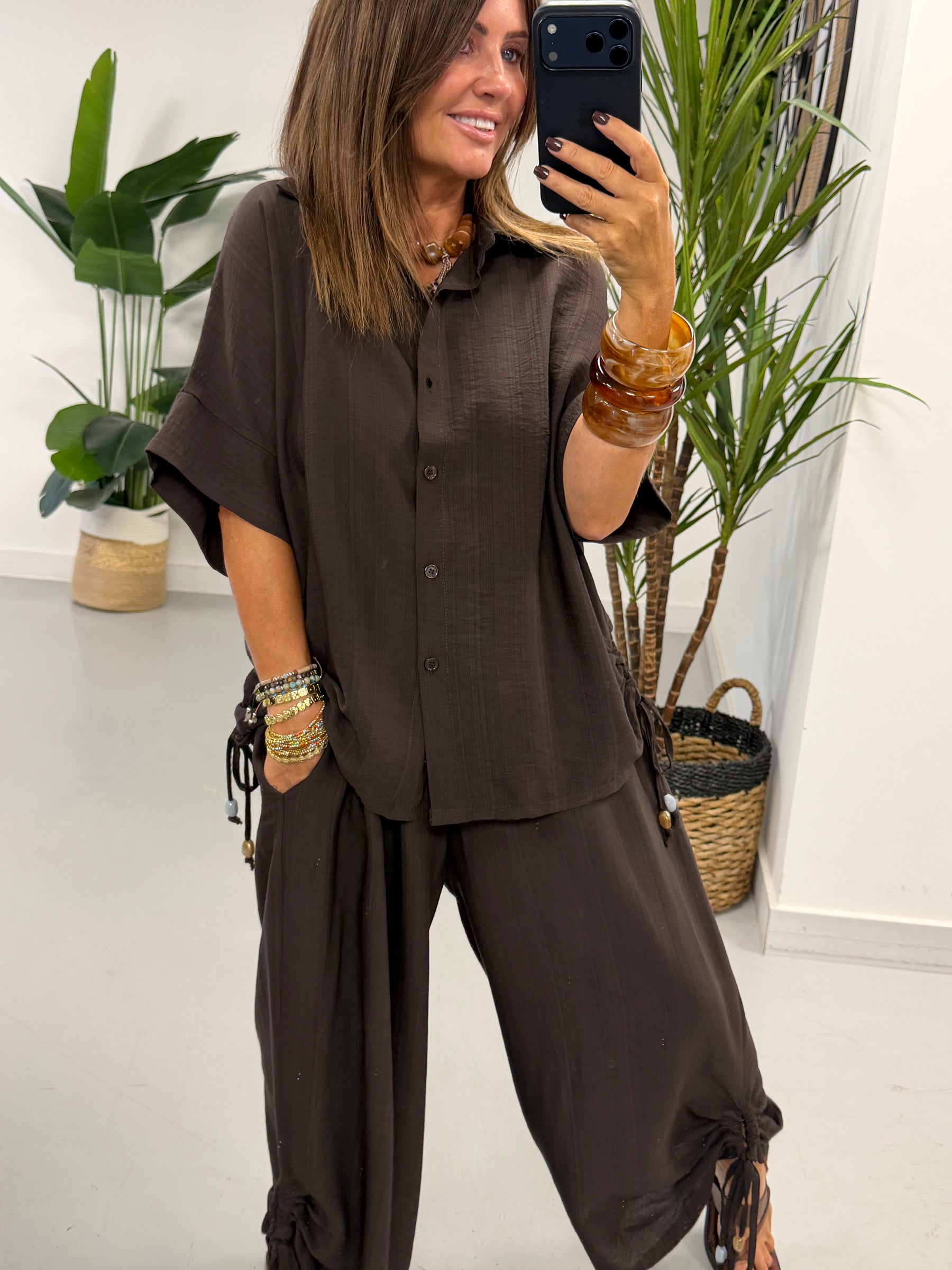 Ruched and Beaded Co-ord - Chocolate