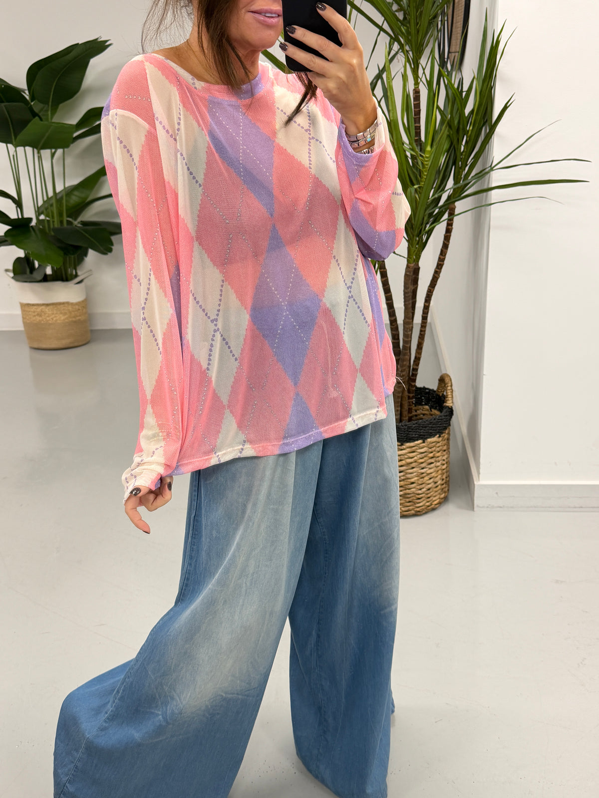 The Argyle Mesh Top - Pink/Lilac