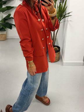 Military Ruched Sleeve Blazer - Terracotta