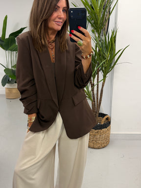 Ruched Sleeve Blazer - Chocolate (Std sizes)