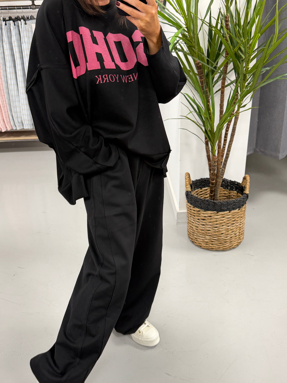 Denim Effect Cocoon Joggers - Sized - Black