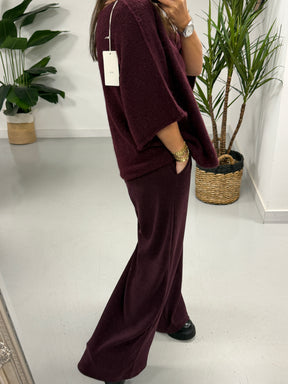 Sofia Soft Knit Crop Sleeve Knit Jumper - Aubergine (Size 10-16)