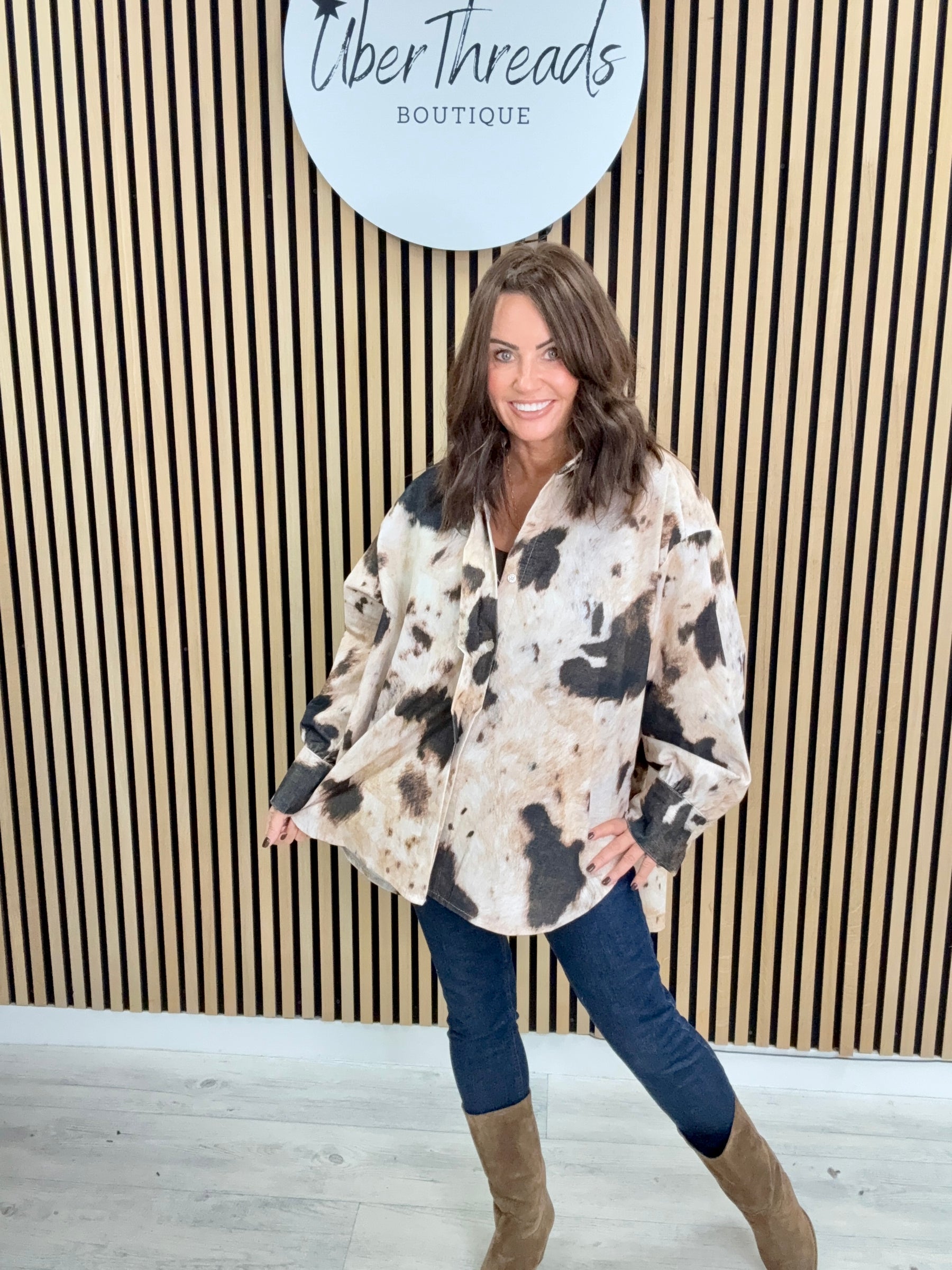 Zeta Otto Cow Print Needlecord Shirt