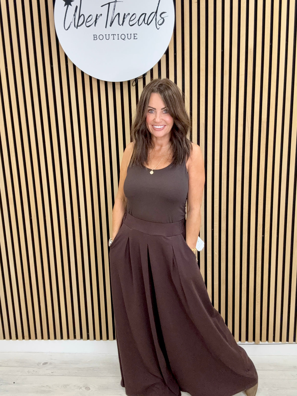 Jersey Wide Leg Palazzo - Chocolate