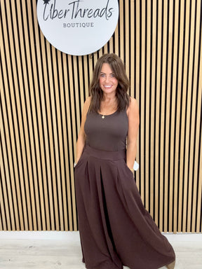 Jersey Wide Leg Palazzo - Chocolate