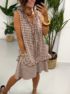 The Gingham Frill Tunic- Light Chocolate