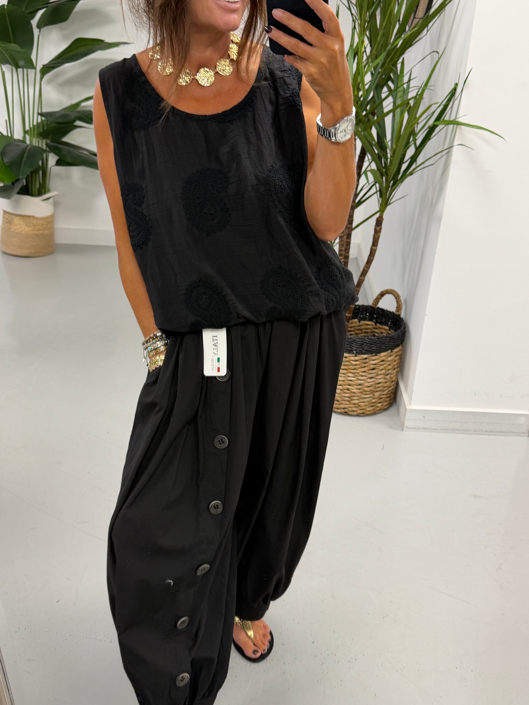 Paisley Embroidered Tunic - Black