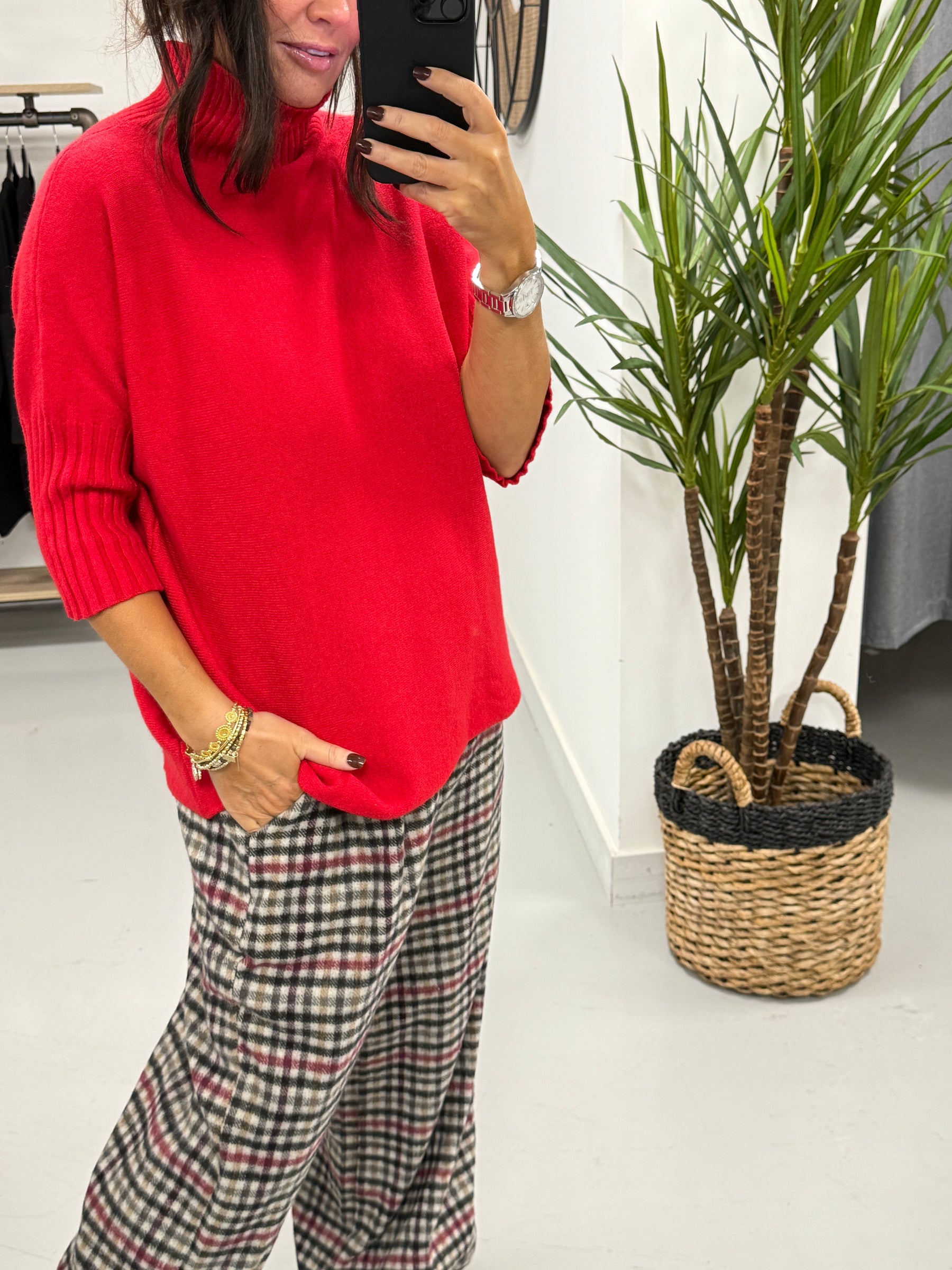 Crop Sleeve Knit - Red