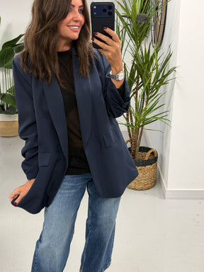 Ruched Sleeve Blazer - Navy (Plus sizes)