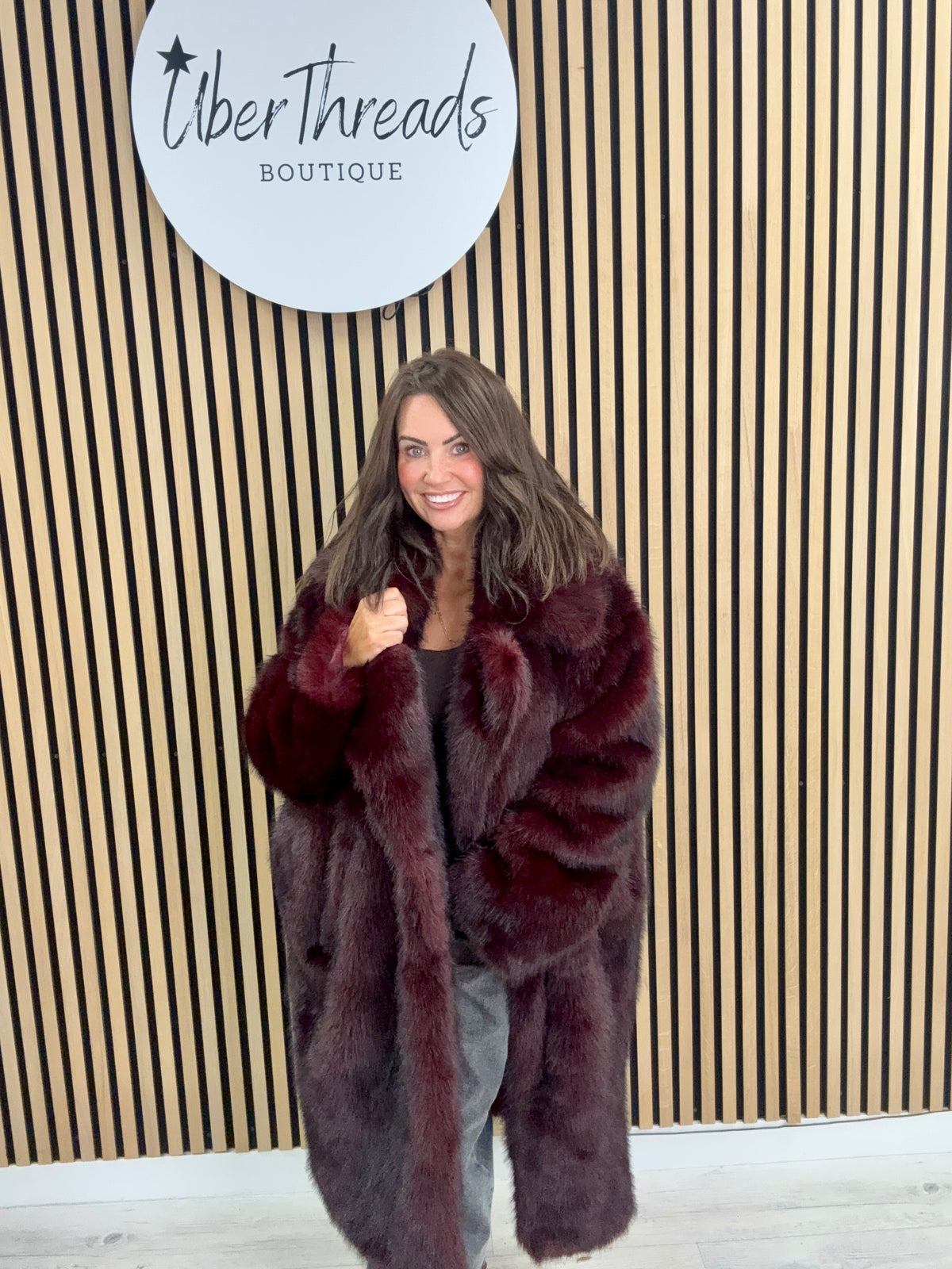 The Knightsbridge Longline Faux Fur Coat-Rich Mulberry