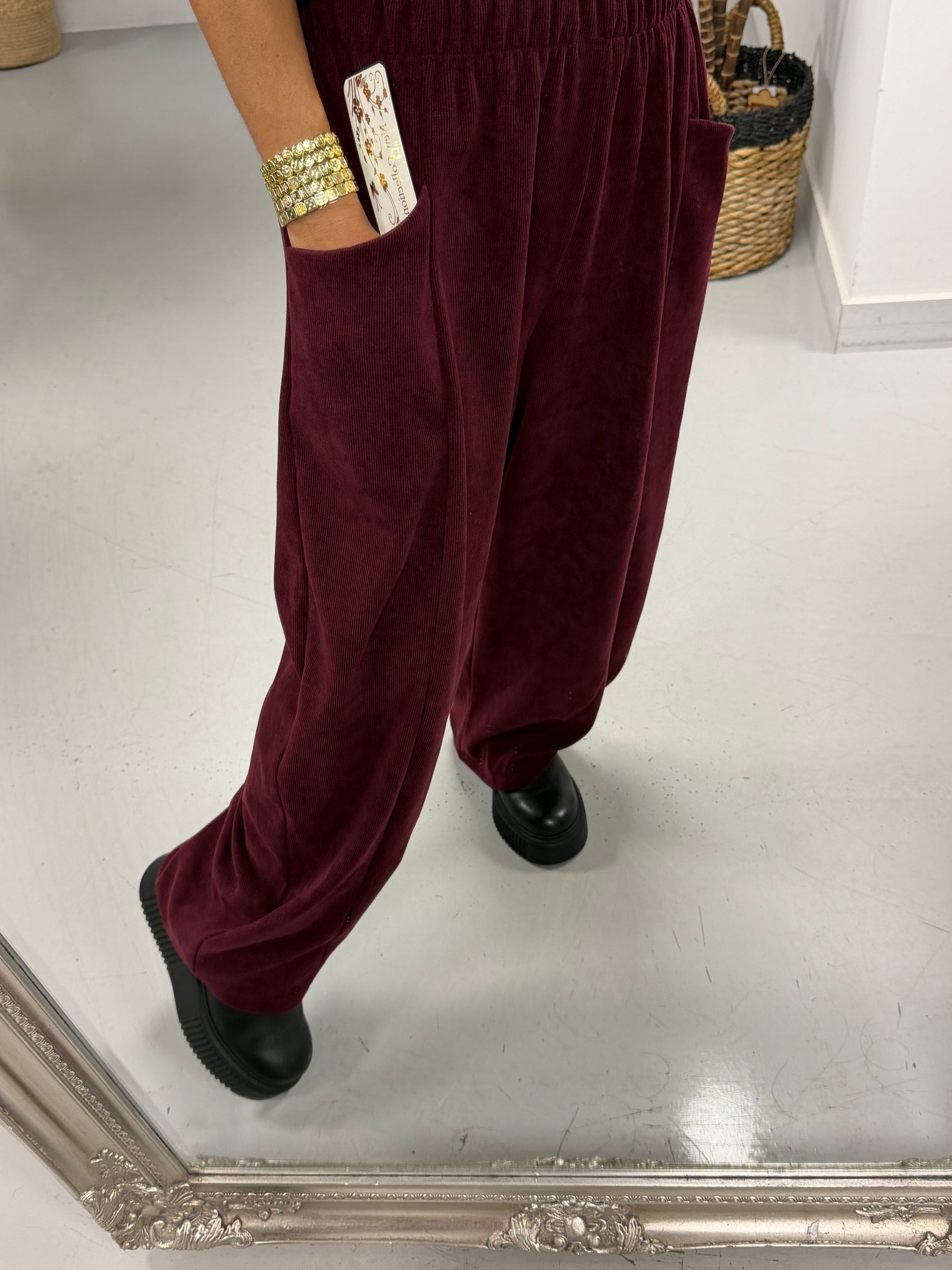 The Charleston Cord Pocket Barrel Trousers - Wine (Size 12-18)