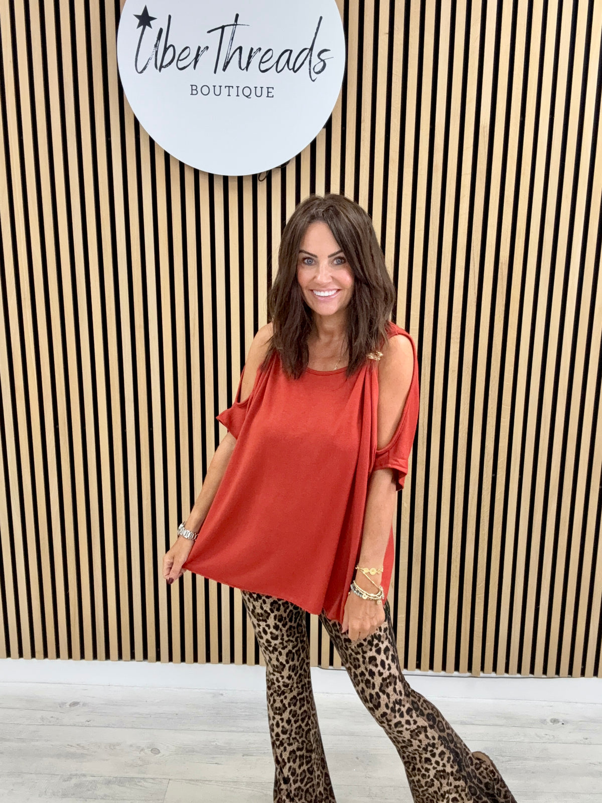 The Calle Cold Shoulder Soft Knit - Rust