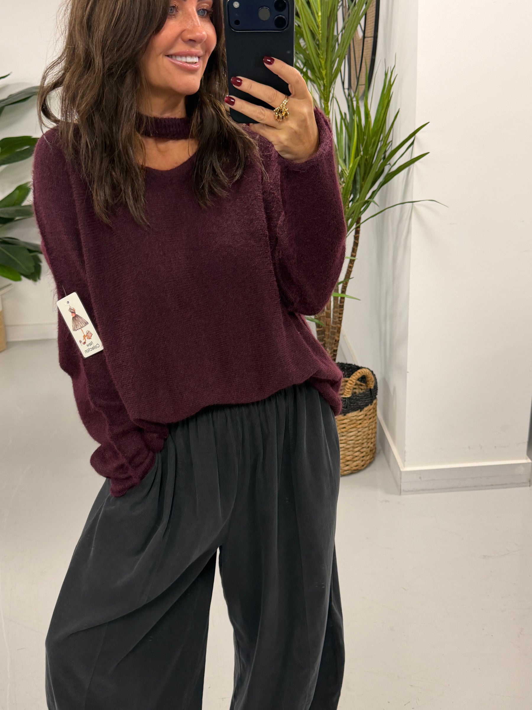 Slash Neck Knit  - Aubergine (Size 10-16)
