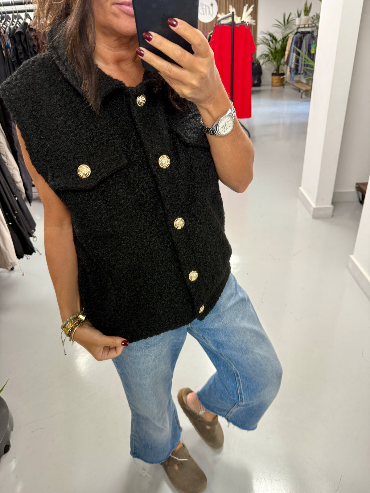 Military Boucle Waistcoat - Black