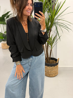 Ruched Sleeve Blazer - Black