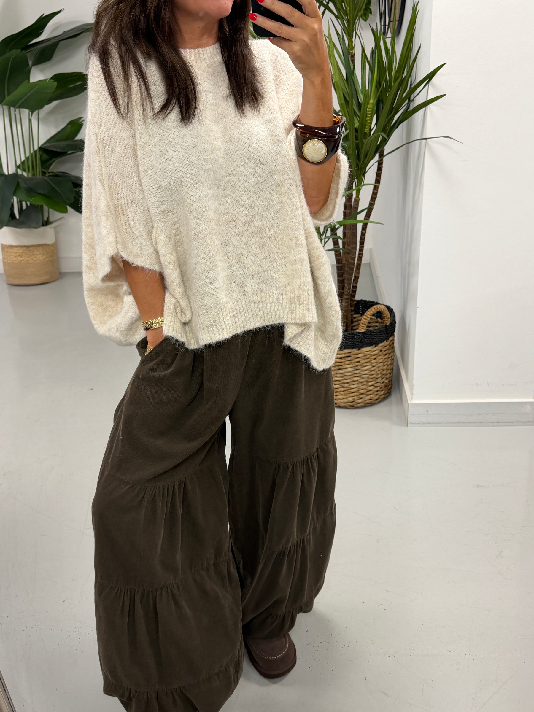 The Tiered Balloon Needlecord Trousers - Chocolate