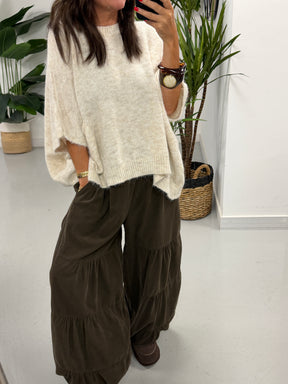 The Tiered Balloon Needlecord Trousers - Chocolate