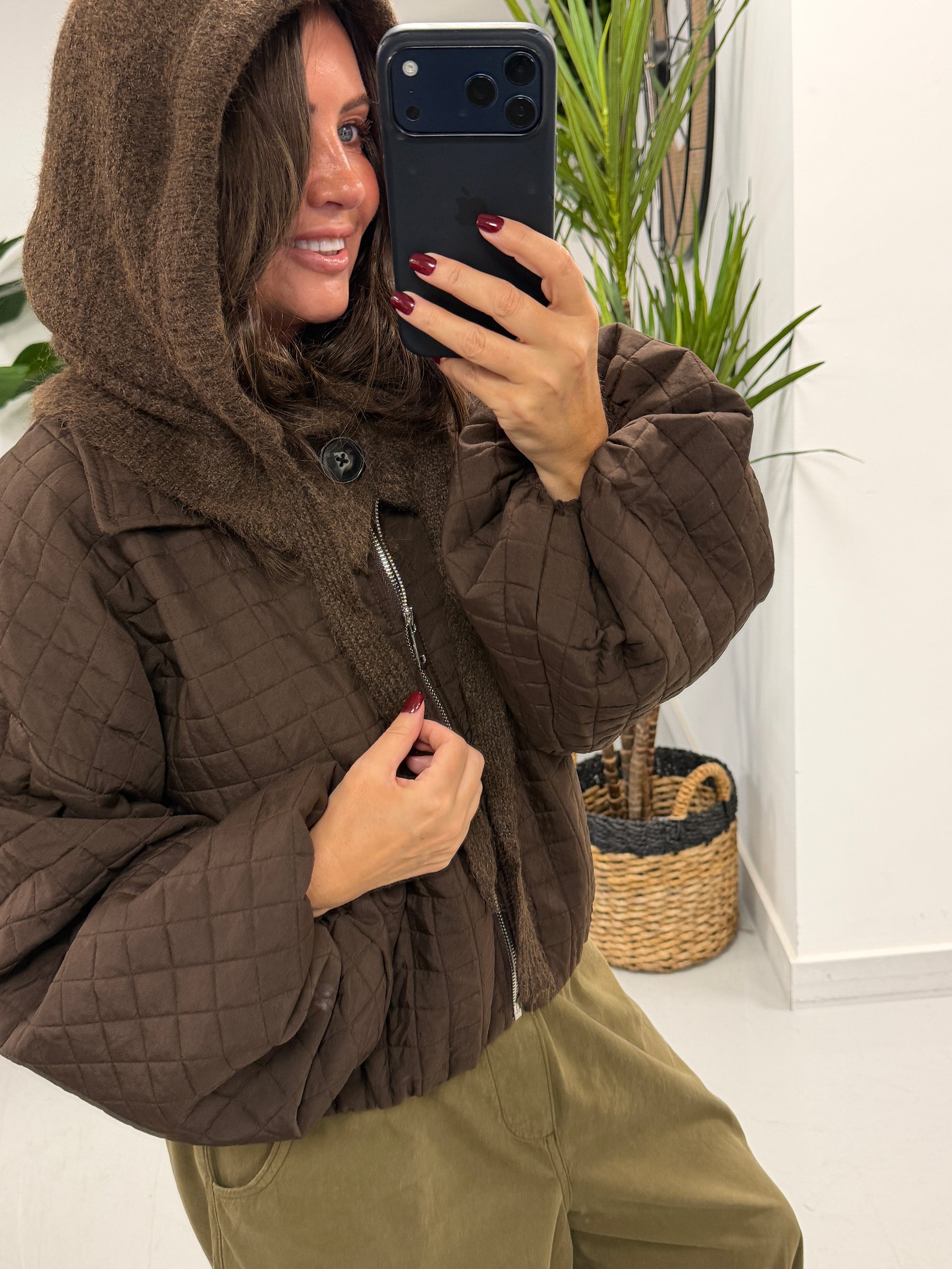 Ladies Button Snood - Chocolate