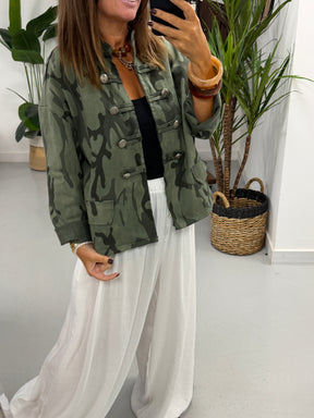 Camo Denim Military Jacket - Medium Khaki
