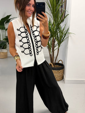 Military Patterned Knitted Waistcoat - White/Black