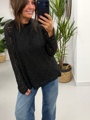 The Lace Turtle Neck Mesh - Black  (Size 12- 16)