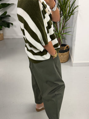 The Boat Neck Stripy Knit - Khaki/White (Size 8-16)