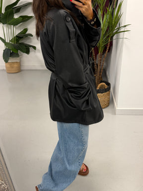 PRE ORDER Faux & Fierce PU Trench Jacket - Black