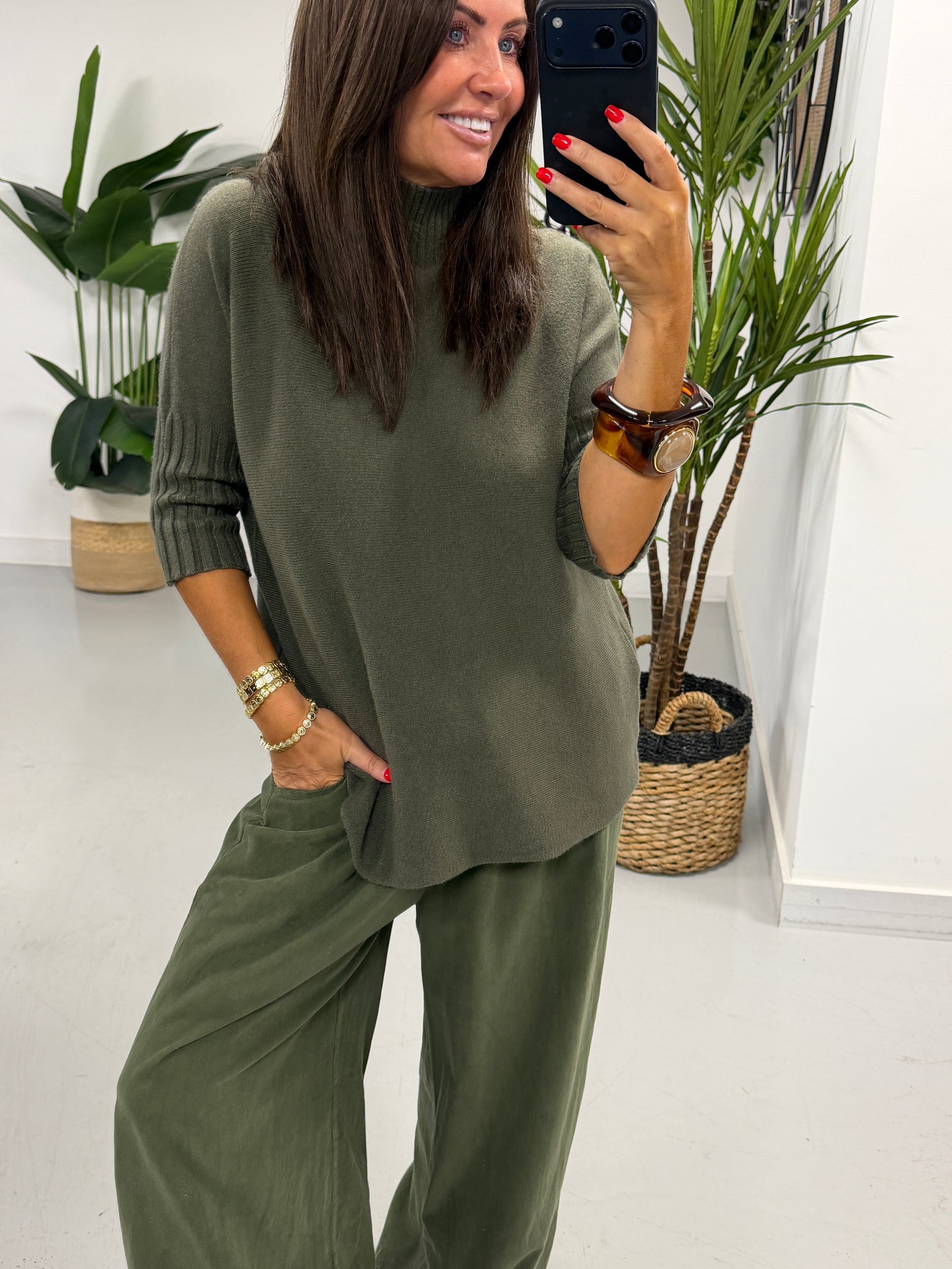 Crop Sleeve Knit - Khaki