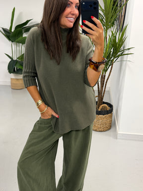 Crop Sleeve Knit - Khaki
