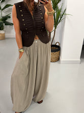 Button Crinkle Balloon Trousers - Taupe