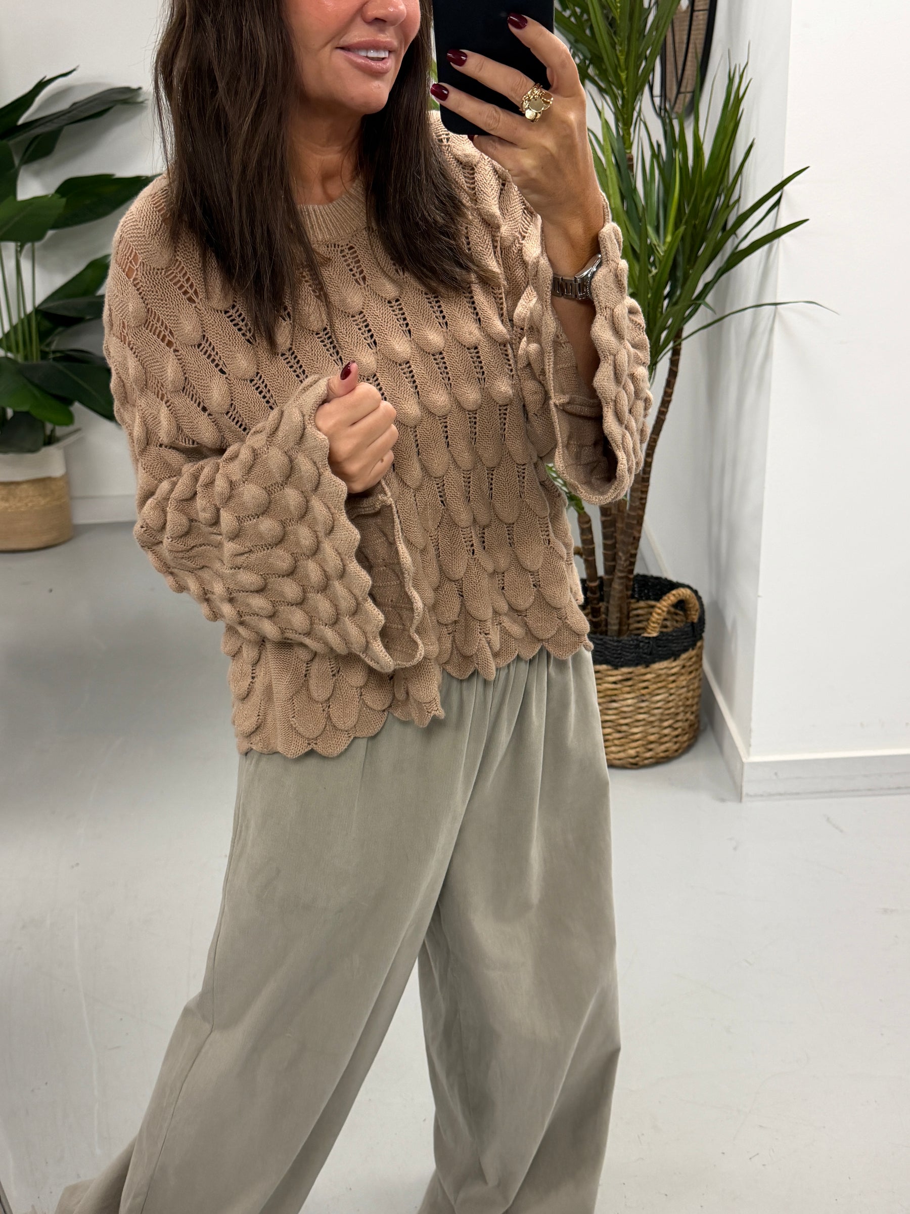 Soft Touch Tear Drop Knit - Camel (Size 8-16)