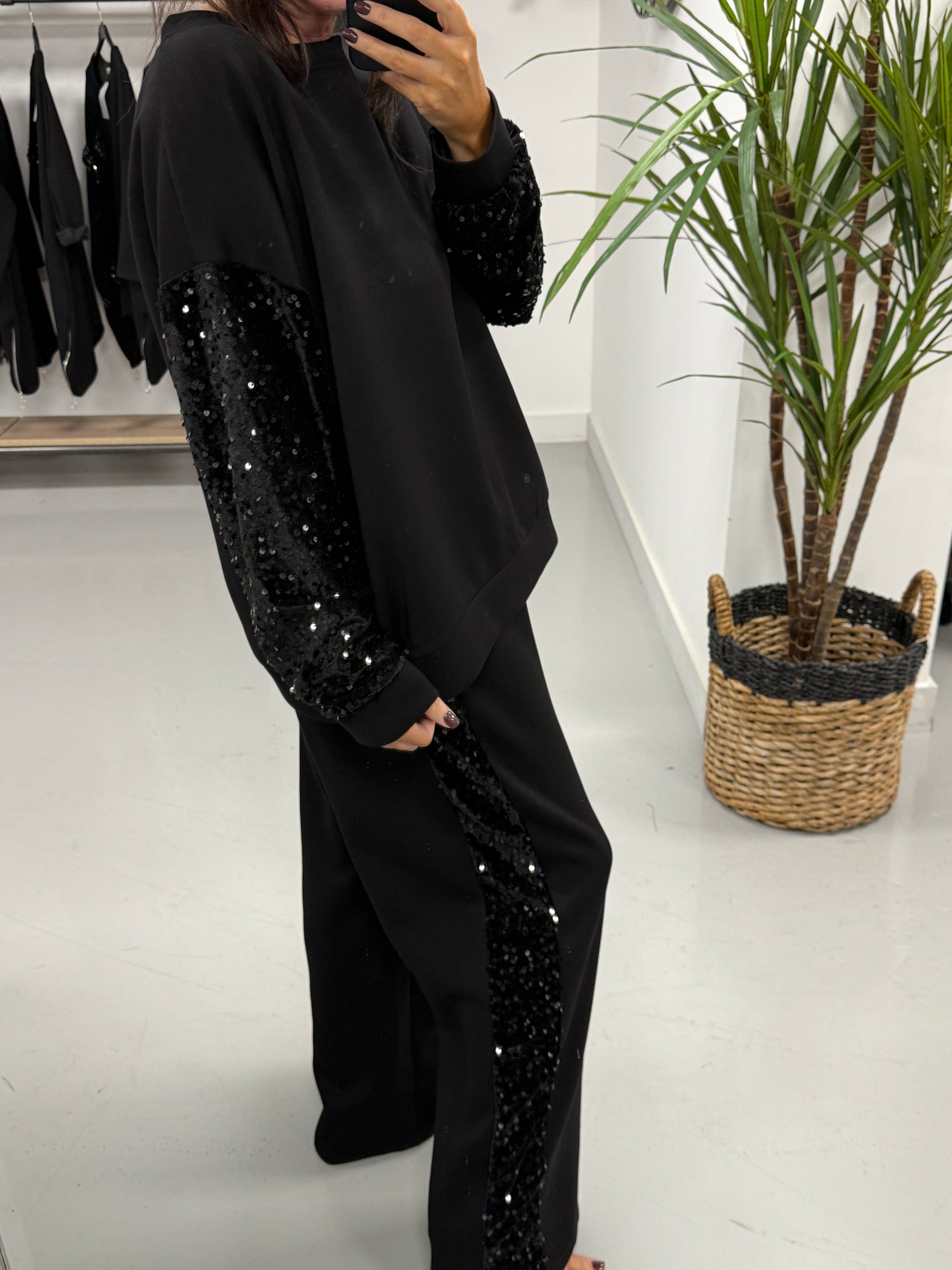 The Scuba Sequin Two Piece - Black